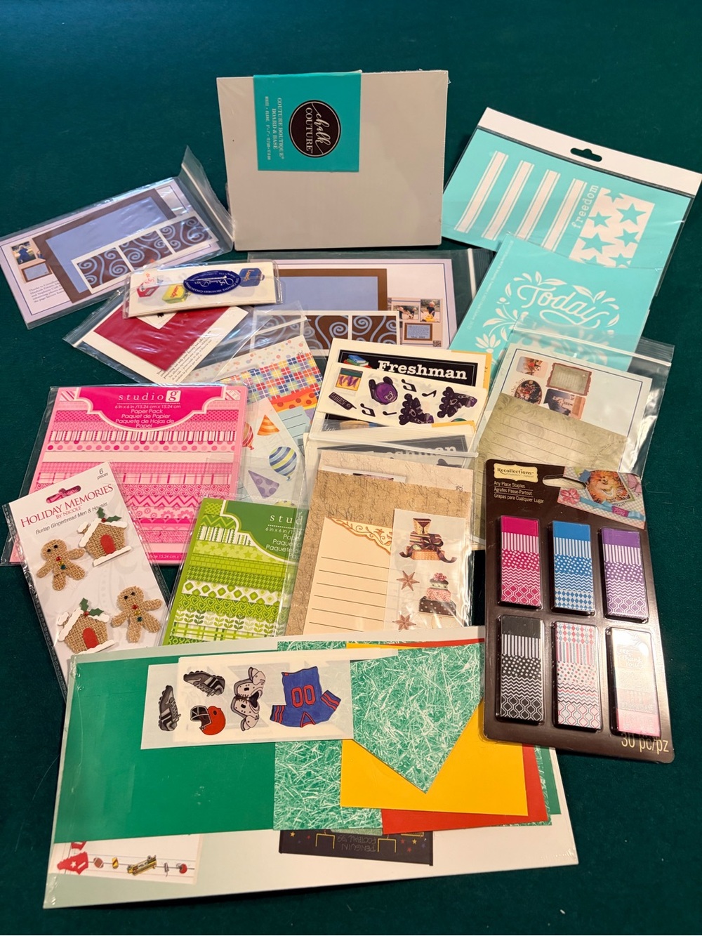 Assorted Scrapbooking Paper & Sticker Kit - Teal, Pink, Green, Yellow